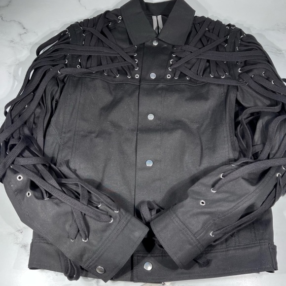 Rick Owens Tecuatl Megalaced Woven Worker Black Jacket